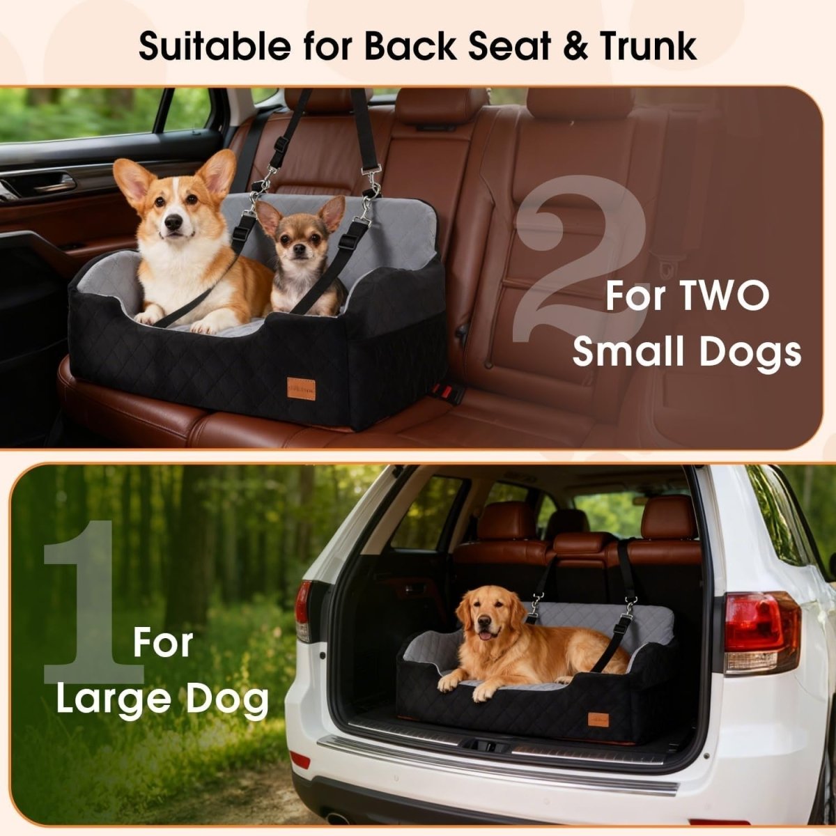 Large Dog Car Seat Memory Foam Booster Bed Washable Travel Seat 60lbs - Kwikley