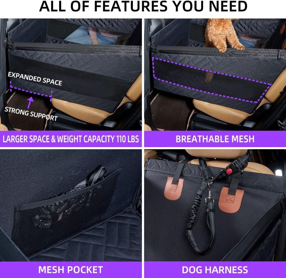 Large Dog Car Seat Rear Seat Cover Extendable Bed Platform 15kg - Kwikley