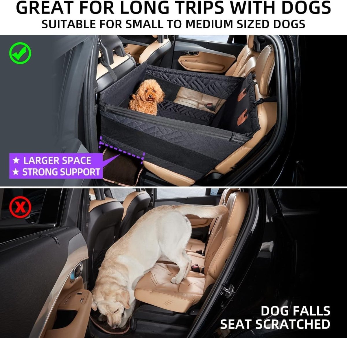 Large Dog Car Seat Rear Seat Cover Extendable Bed Platform 15kg - Kwikley