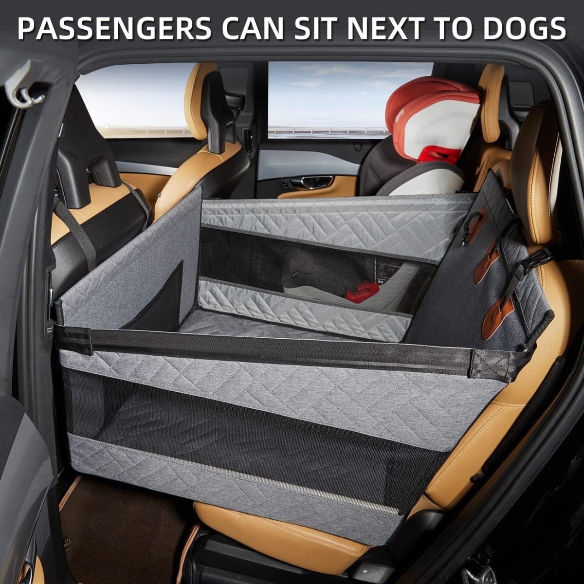 Large Dog Car Seat Rear Seat Cover Extendable Platform 30kg Grey - Kwikley