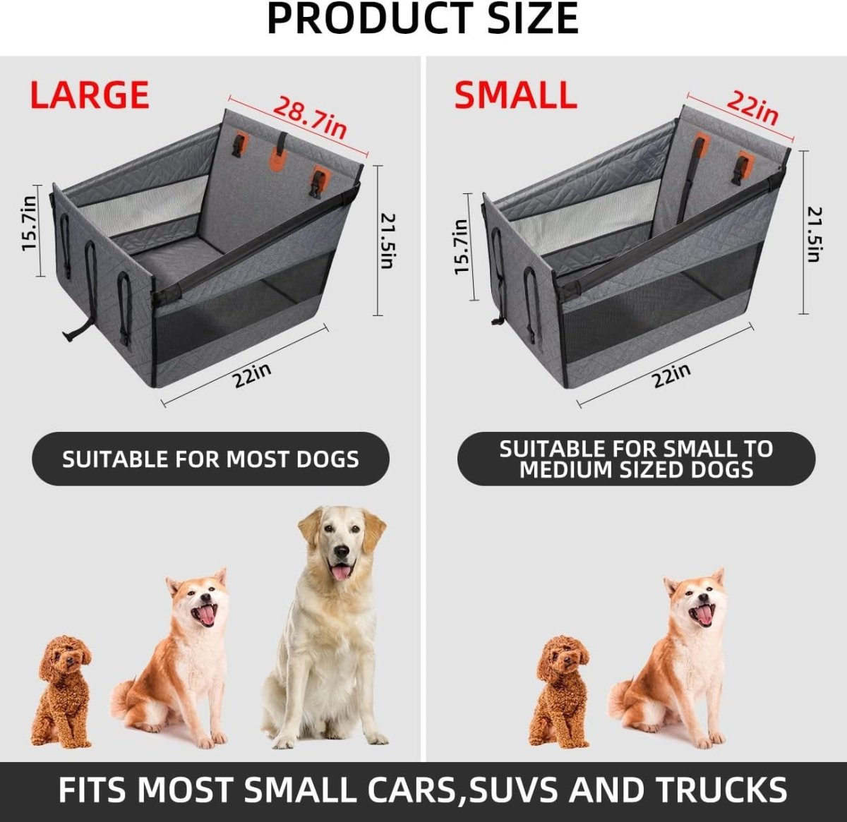 Large Dog Car Seat Rear Seat Cover Extendable Platform 30kg Grey - Kwikley
