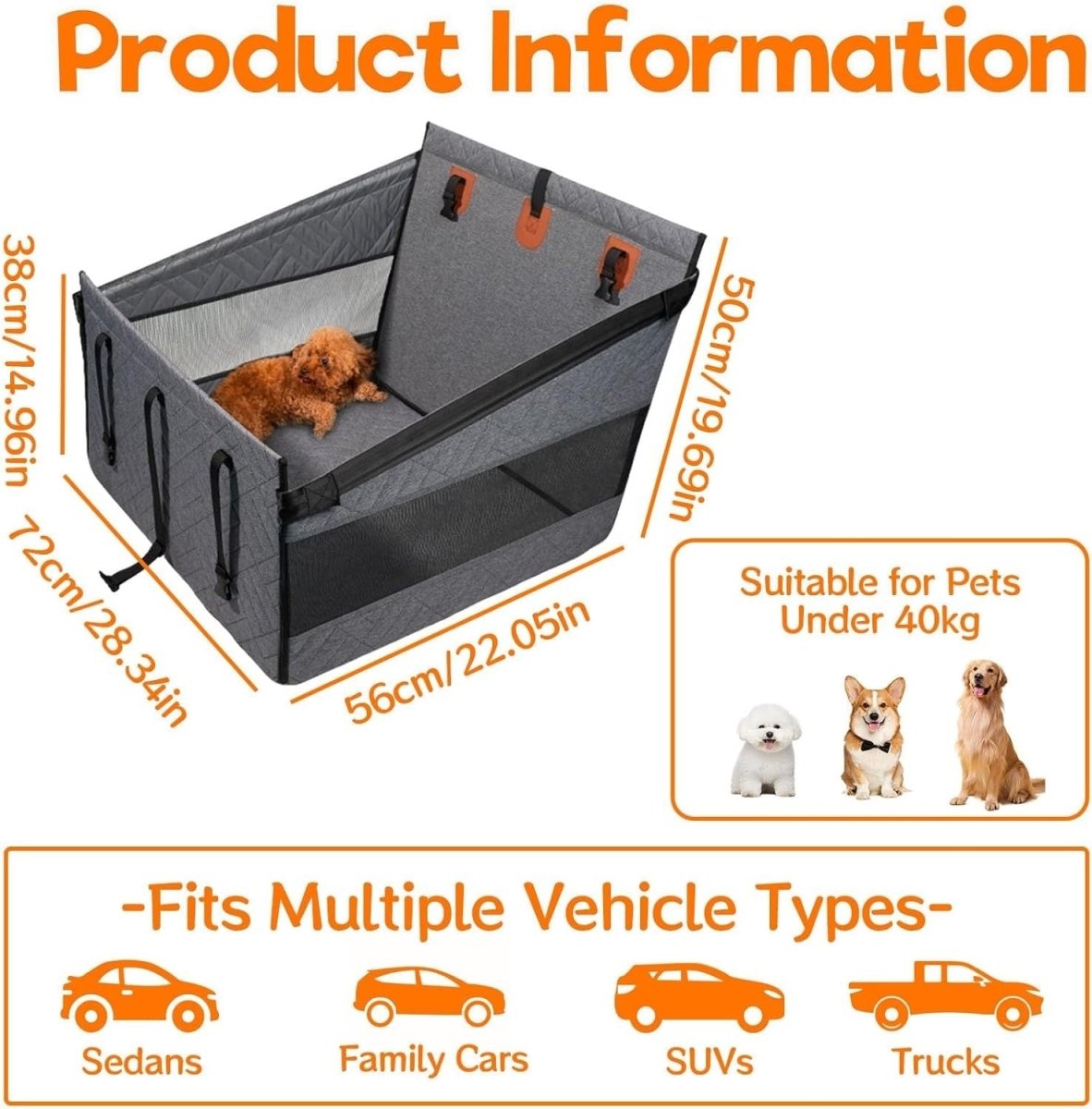 Large Dog Car Seat Waterproof Booster Bed SUV Truck Back Seat Cover - Kwikley