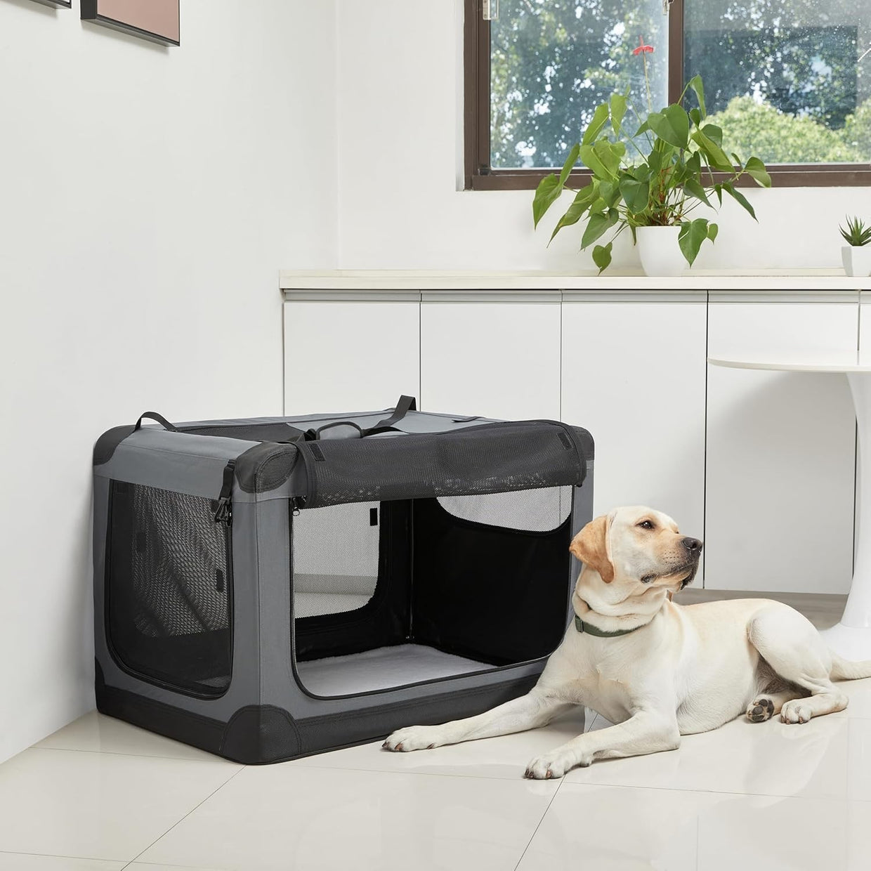 Large Dog Cat Travel Crate Soft Folding Pet Carrier Kennel Cage 91x61x61cm - Kwikley