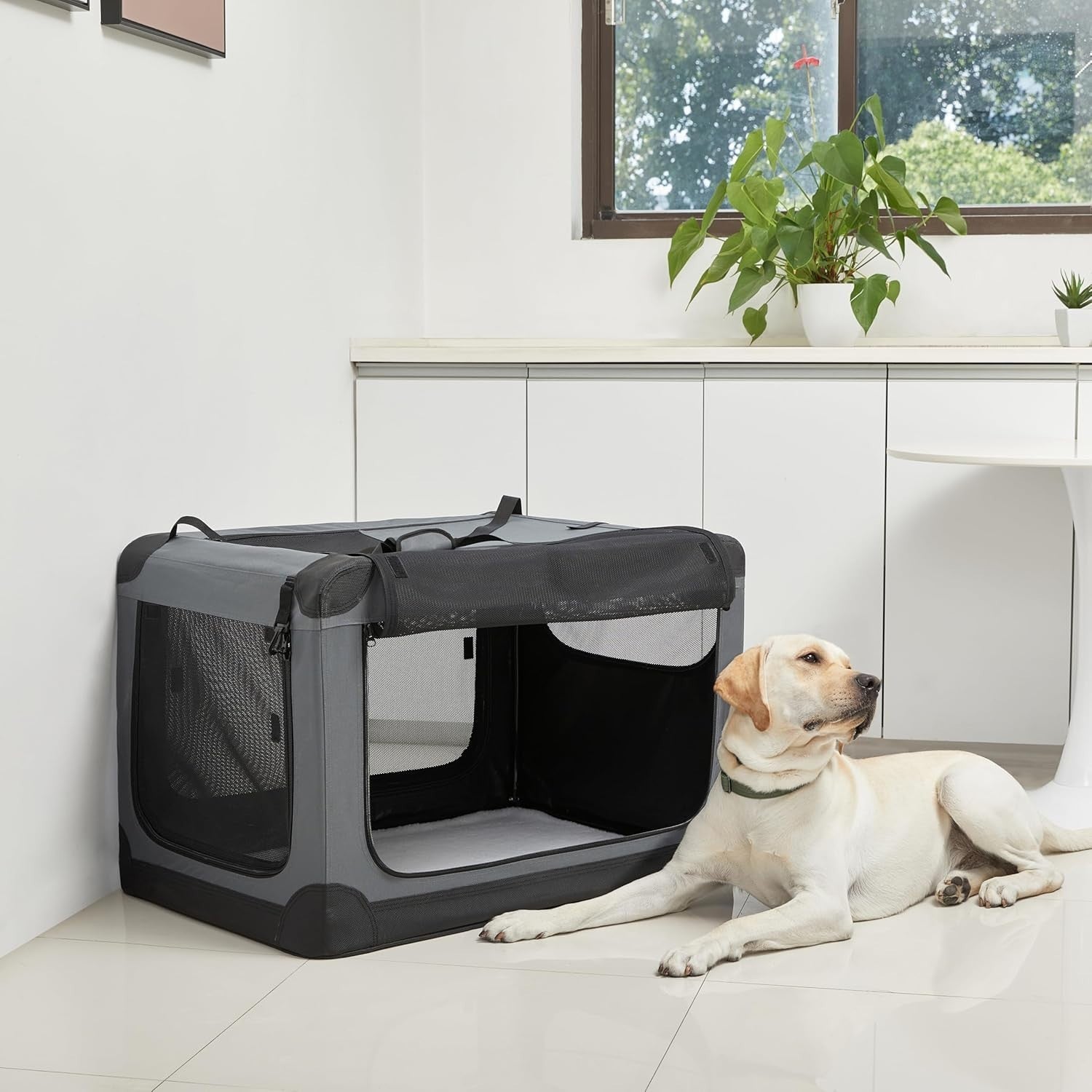 Large Dog Cat Travel Crate Soft Folding Pet Carrier Kennel Cage 91x61x61cm - Kwikley