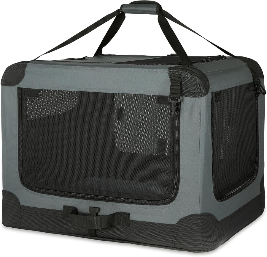 Large Dog Cat Travel Crate Soft Folding Pet Carrier Kennel Cage 91x61x61cm - Kwikley