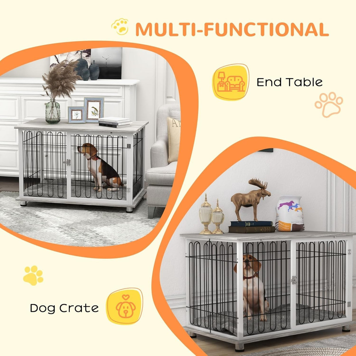 Large Dog Crate Furniture Table | Indoor Kennel w/ Cushion & Lockable Door - Kwikley
