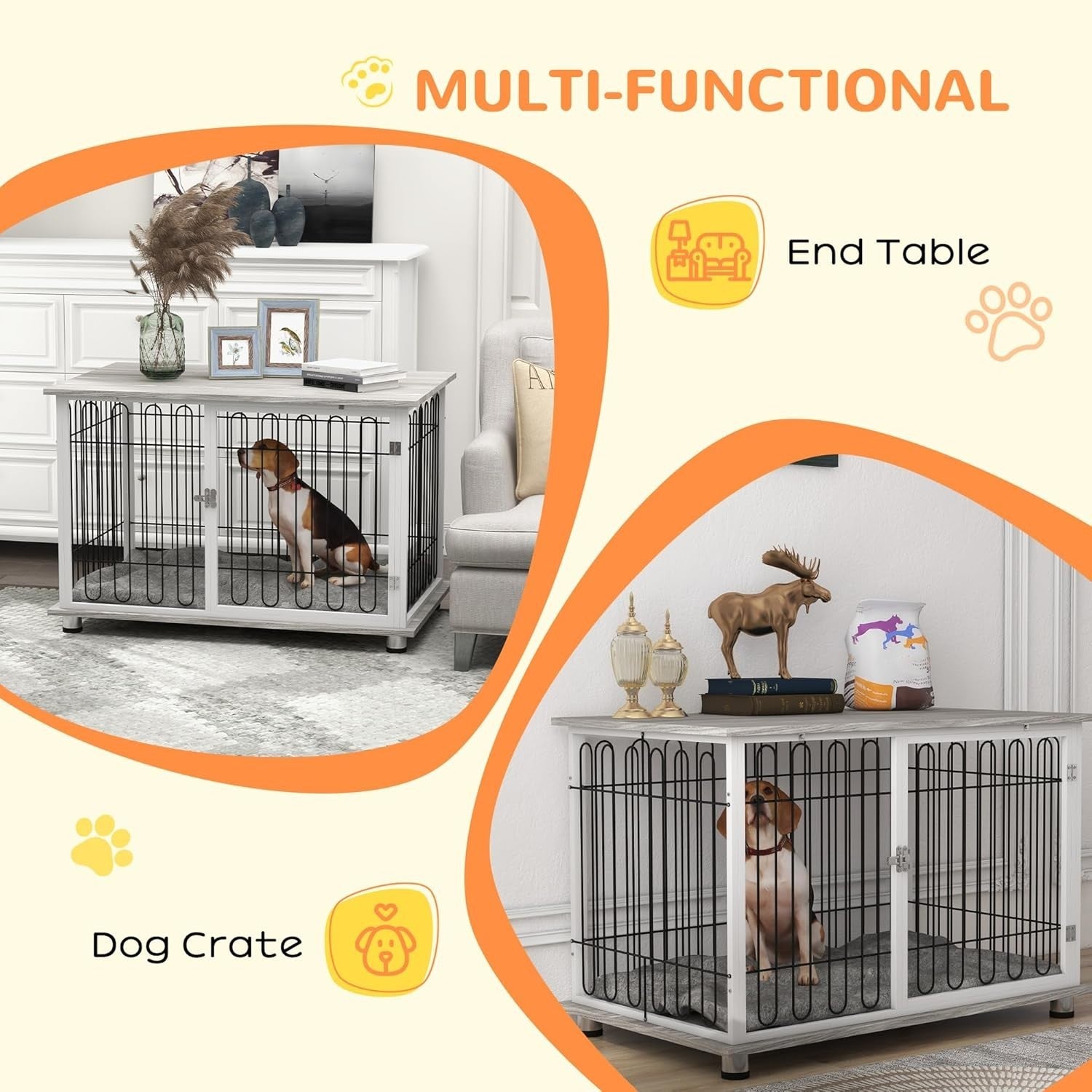 Large Dog Crate Furniture Table | Indoor Kennel w/ Cushion & Lockable Door - Kwikley