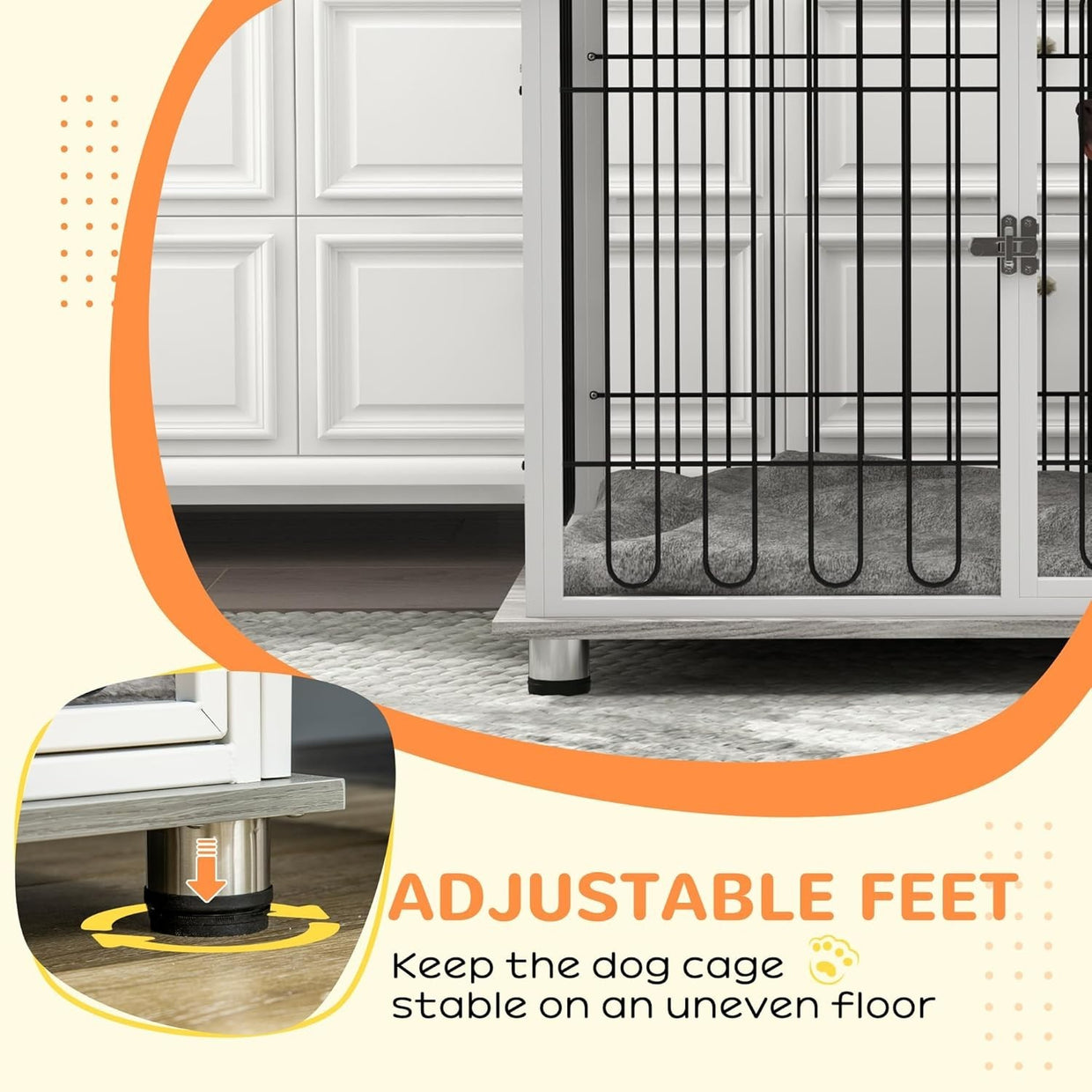 Large Dog Crate Furniture Table | Indoor Kennel w/ Cushion & Lockable Door - Kwikley
