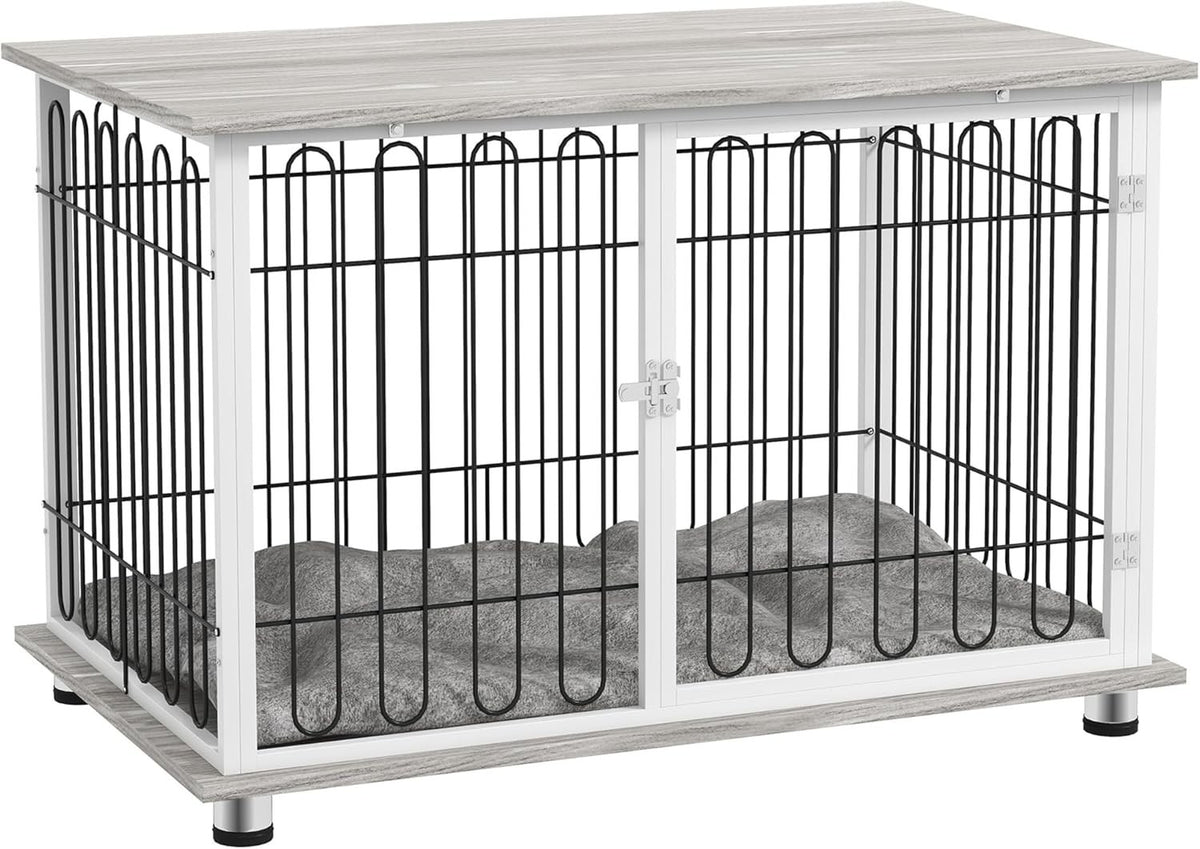 Large Dog Crate Furniture Table | Indoor Kennel w/ Cushion & Lockable Door - Kwikley