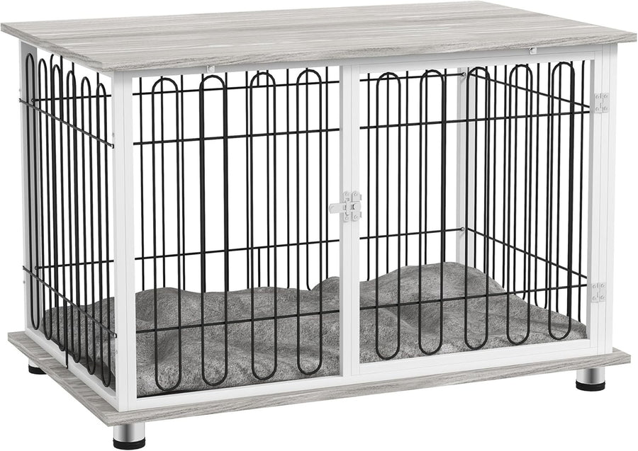 Large Dog Crate Furniture Table | Indoor Kennel w/ Cushion & Lockable Door - Kwikley