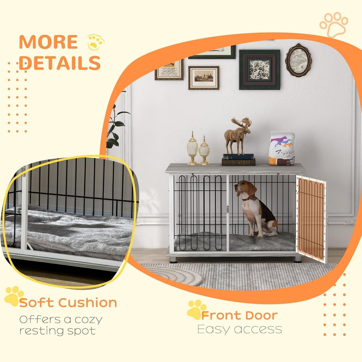 Large Dog Crate Furniture Table | Indoor Kennel w/ Cushion & Lockable Door - Kwikley