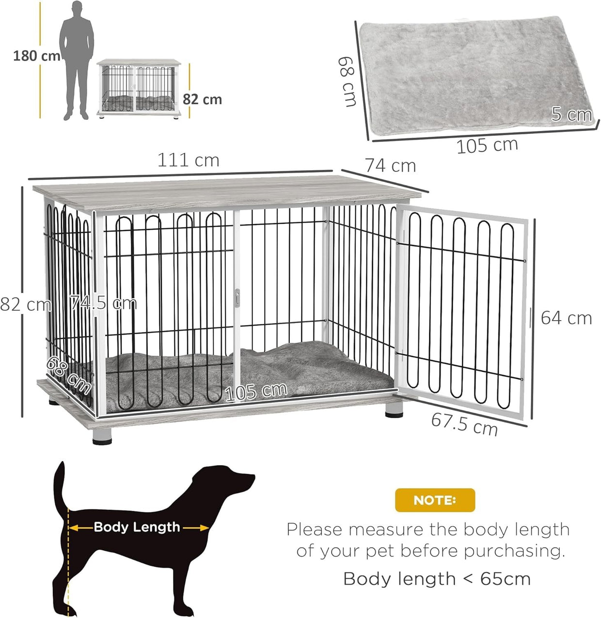 Large Dog Crate Furniture Table | Indoor Kennel w/ Cushion & Lockable Door - Kwikley