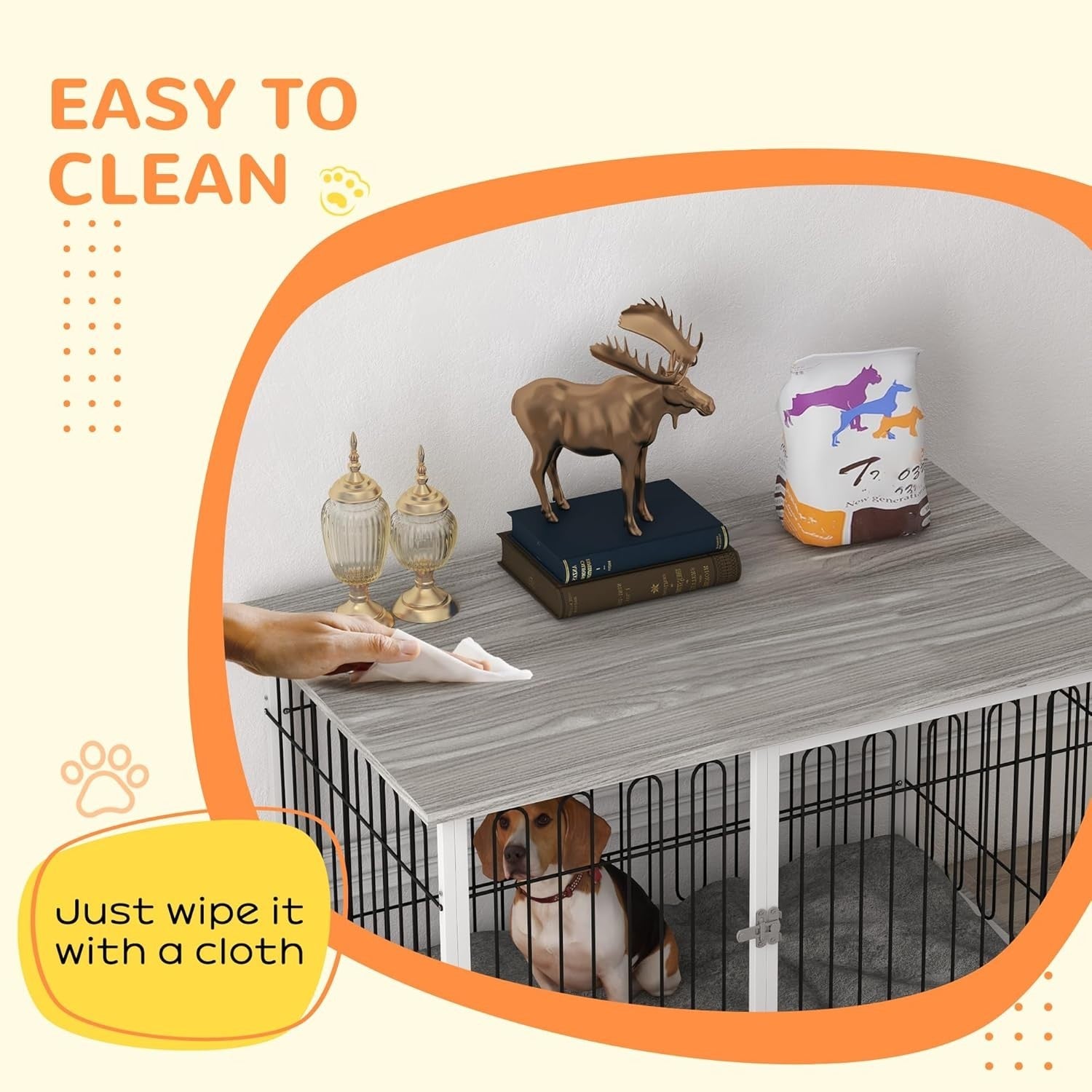 Large Dog Crate Furniture Table | Indoor Kennel w/ Cushion & Lockable Door - Kwikley