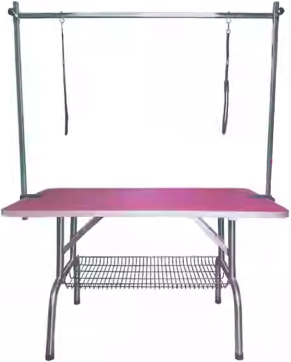 Large Dog Grooming Table Heavy Duty Adjustable Height with Arm Noose Tray Pink - Kwikley