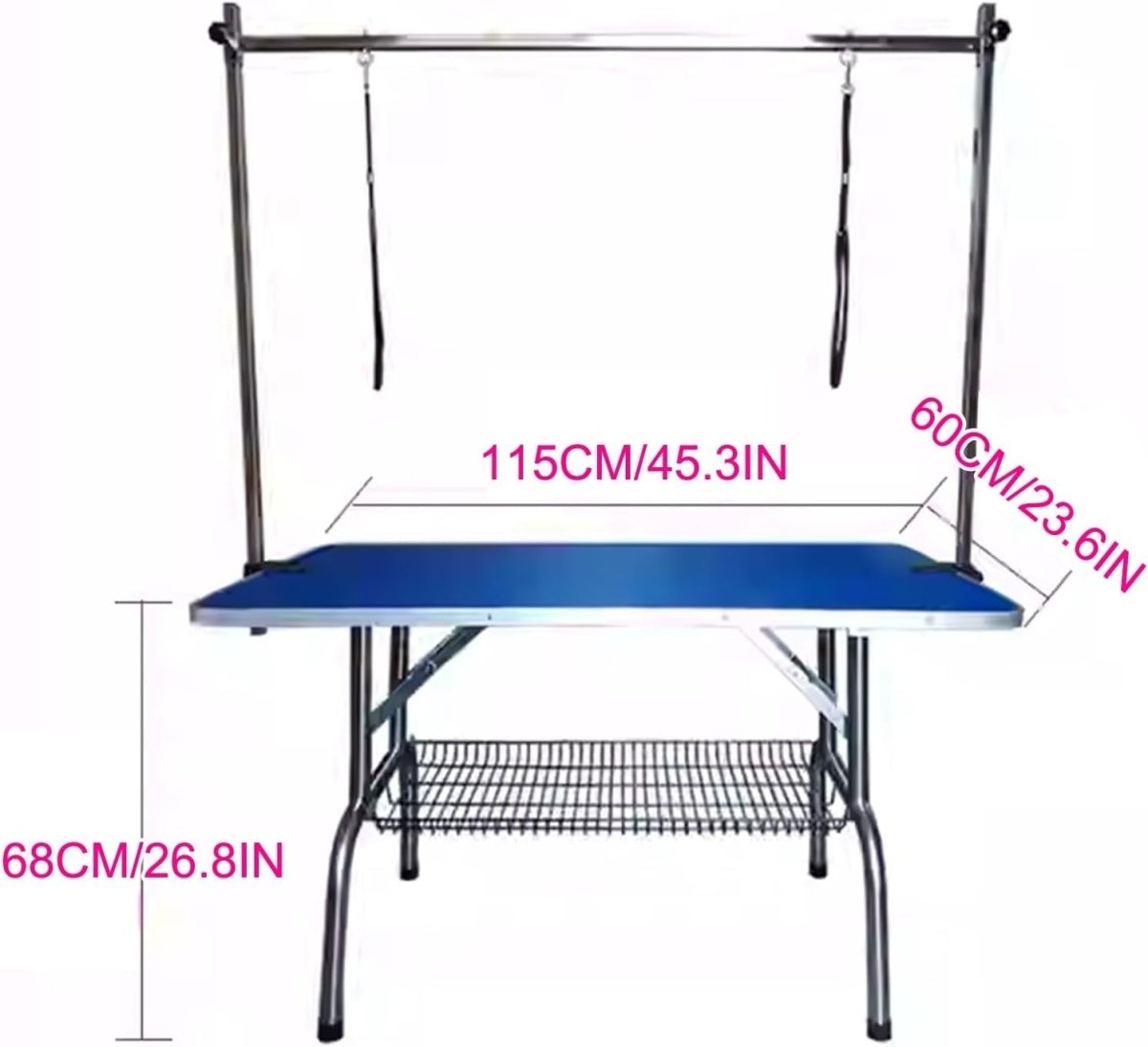 Large Dog Grooming Table Heavy Duty Adjustable Height with Arm Noose Tray Purple - Kwikley