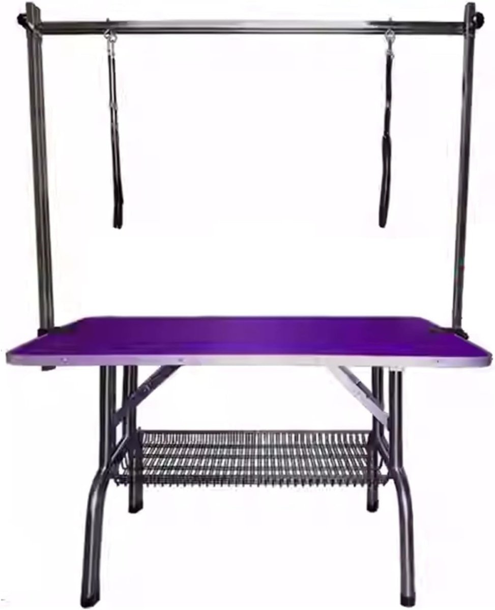 Large Dog Grooming Table Heavy Duty Adjustable Height with Arm Noose Tray Purple - Kwikley
