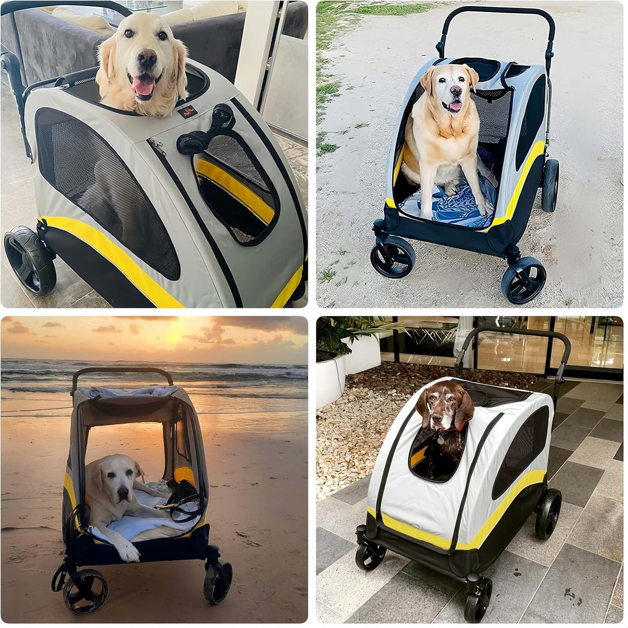 Large Dog Pet Stroller 4 Wheel Pushchair Breathable Buggy 42kg - Kwikley
