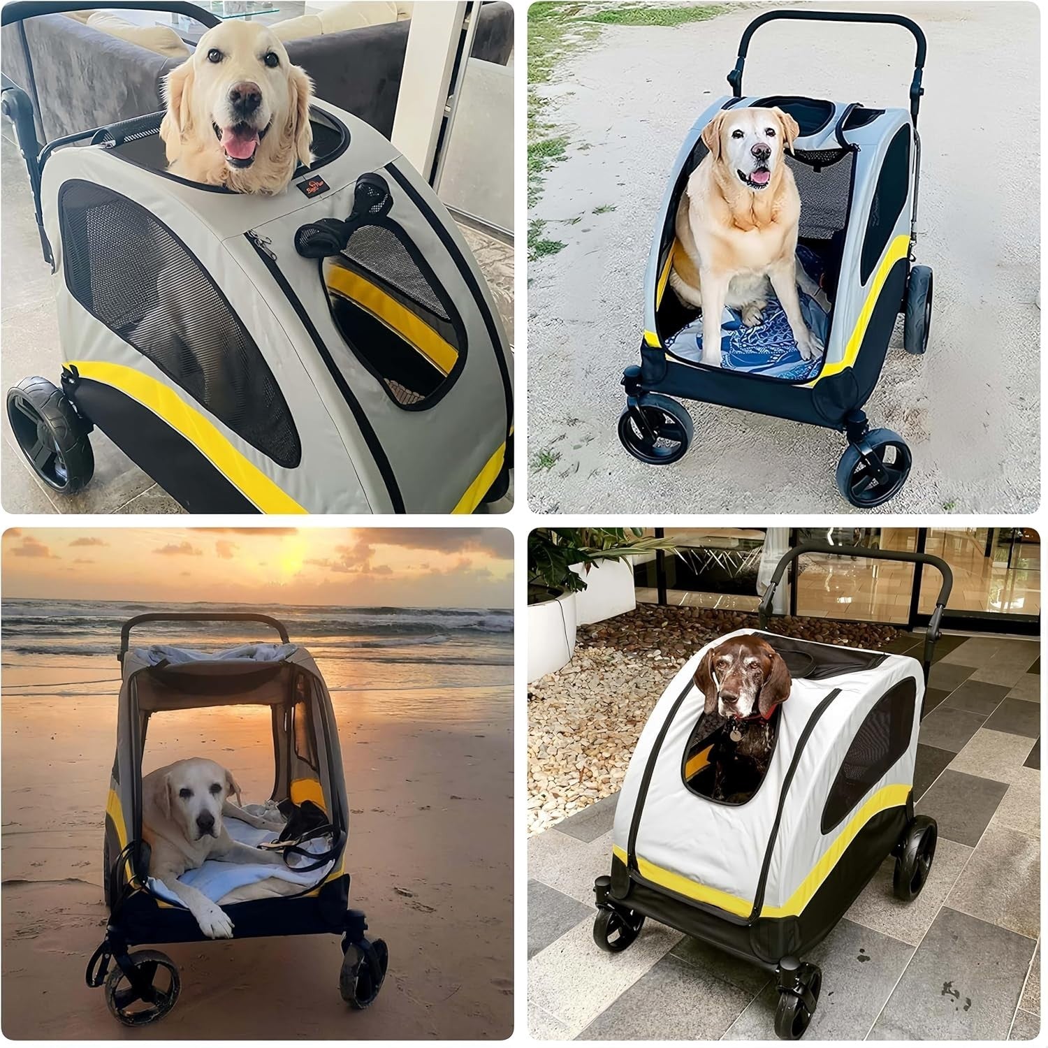 Large Dog Pet Stroller 4 Wheel Pushchair Breathable Buggy 42kg - Kwikley