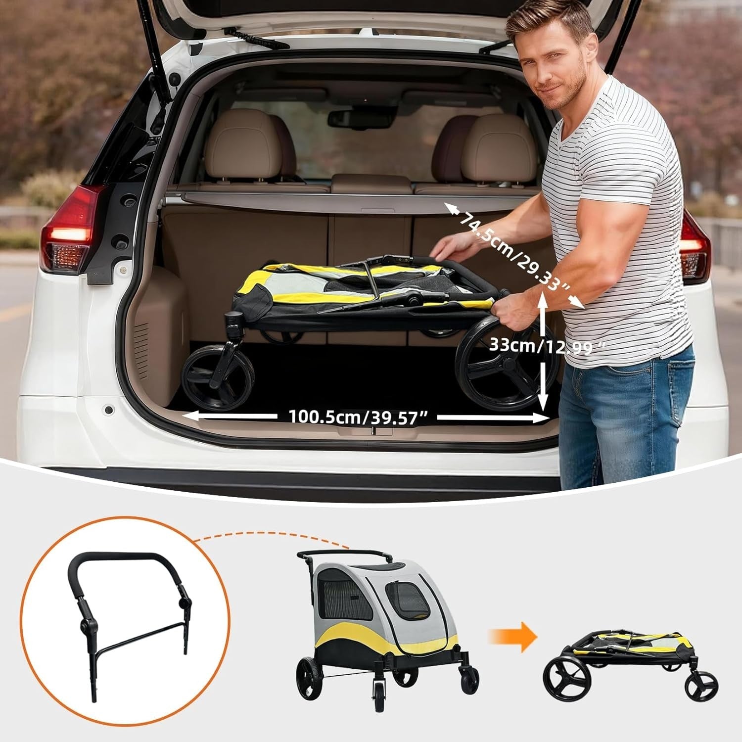 Large Dog Pet Stroller 4 Wheel Pushchair Breathable Buggy 42kg - Kwikley