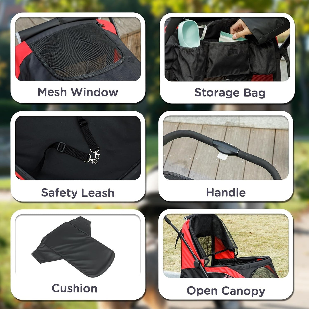 Large Dog Stroller Pet Pram Foldable Pushchair Shock - Absorbing Black Red - Kwikley