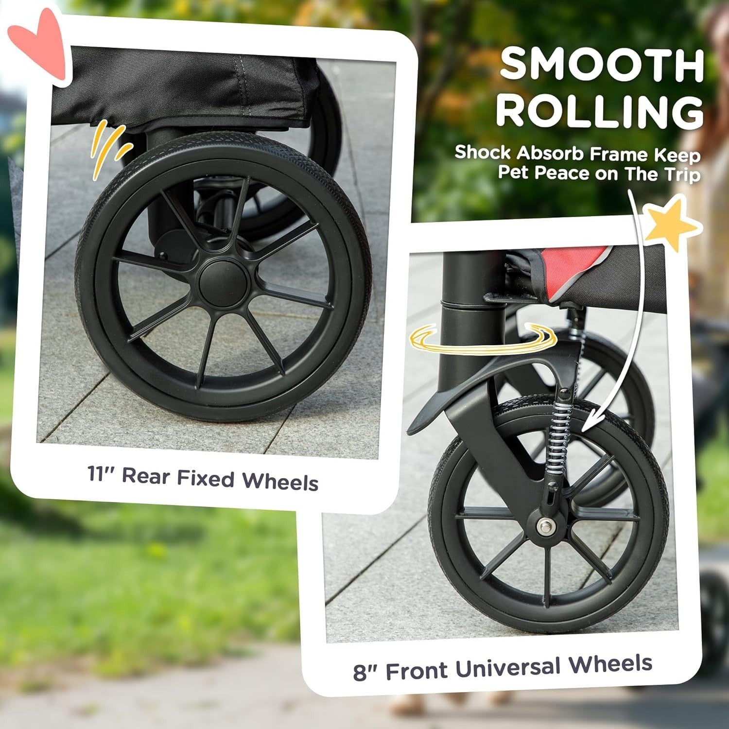 Large Dog Stroller Pet Pram Foldable Pushchair Shock - Absorbing Black Red - Kwikley