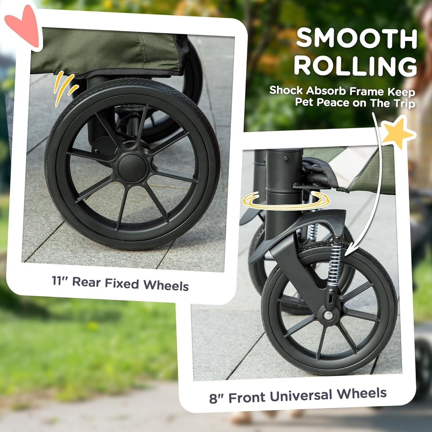 Large Dog Stroller Pet Pram Foldable Pushchair Shock - Absorbing Dark Green - Kwikley