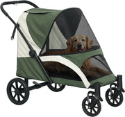 Large Dog Stroller Pet Pram Foldable Pushchair Shock - Absorbing Dark Green - Kwikley