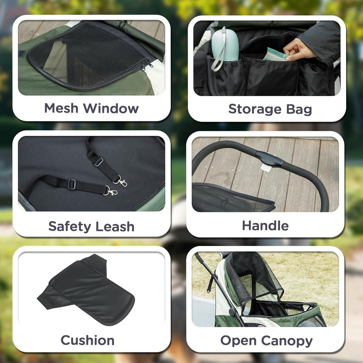 Large Dog Stroller Pet Pram Foldable Pushchair Shock - Absorbing Dark Green - Kwikley