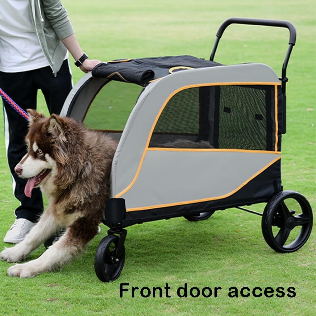 Large Dog Stroller Pram 60kg Heavy Duty Multi Pet Pushchair Grey Yellow - Kwikley