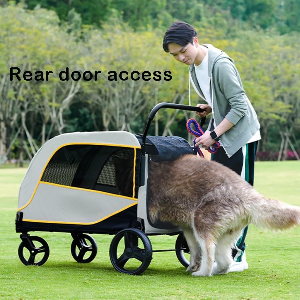Large Dog Stroller Pram 60kg Heavy Duty Multi Pet Pushchair Grey Yellow - Kwikley