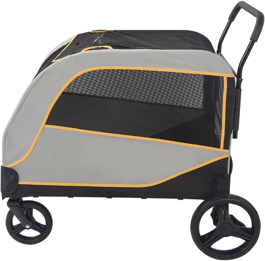 Large Dog Stroller Pram 60kg Heavy Duty Multi Pet Pushchair Grey Yellow - Kwikley
