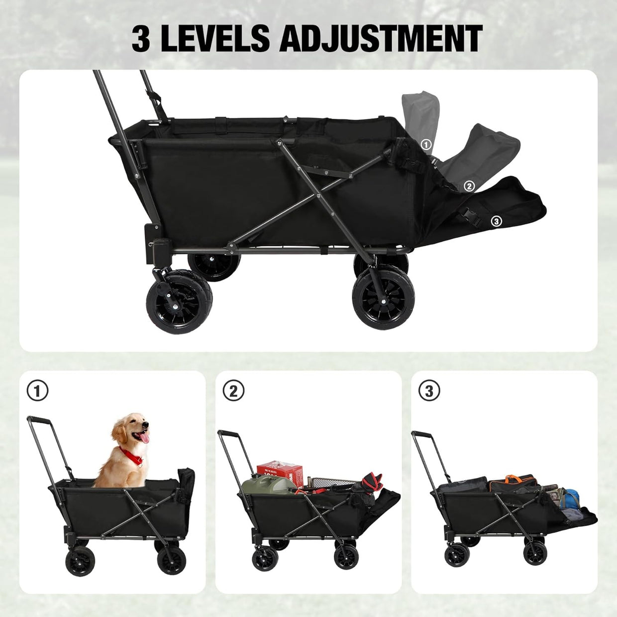 Large Dog Wagon Cart with Canopy Heavy Duty Folding Pet Trolley Black - Kwikley