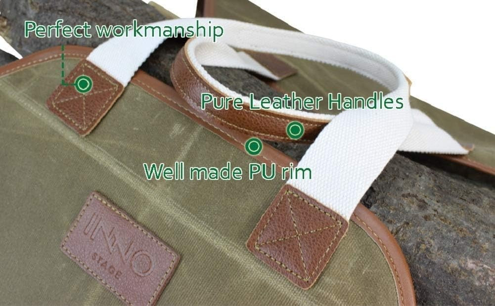 Large Durable Canvas Log Carrier Bag for Firewood Storage & Camping – Waxed Heav - Kwikley