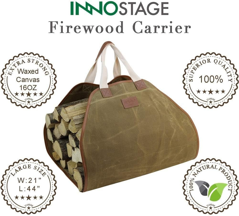 Large Durable Canvas Log Carrier Bag for Firewood Storage & Camping – Waxed Heav - Kwikley
