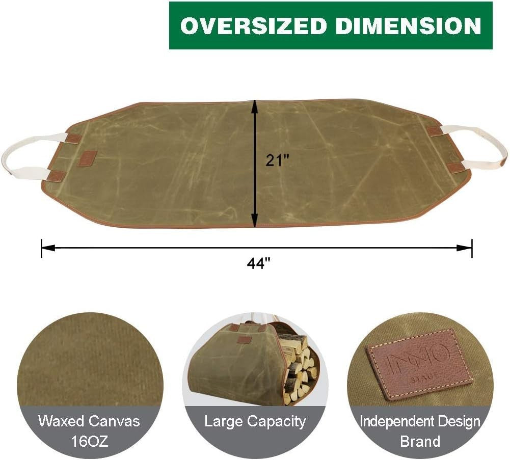 Large Durable Canvas Log Carrier Bag for Firewood Storage & Camping – Waxed Heav - Kwikley