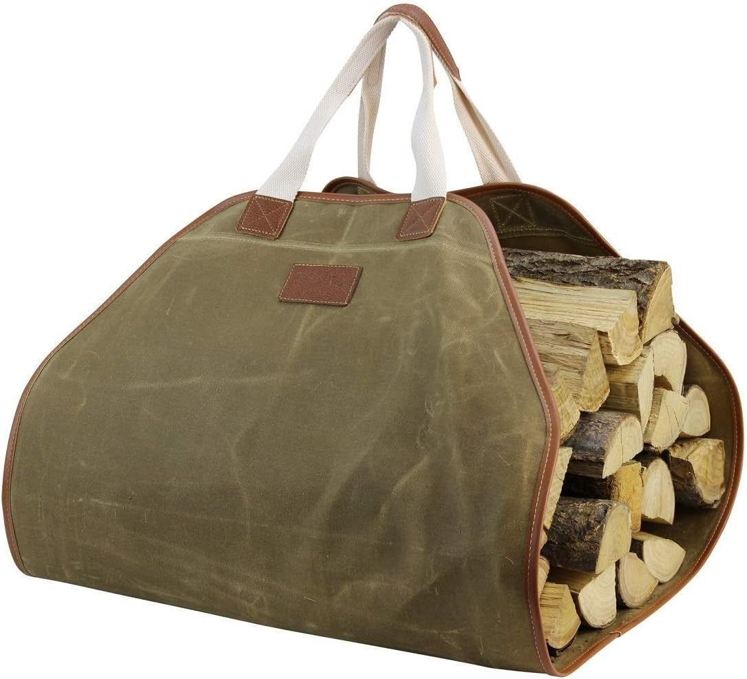 Large Durable Canvas Log Carrier Bag for Firewood Storage & Camping – Waxed Heav - Kwikley