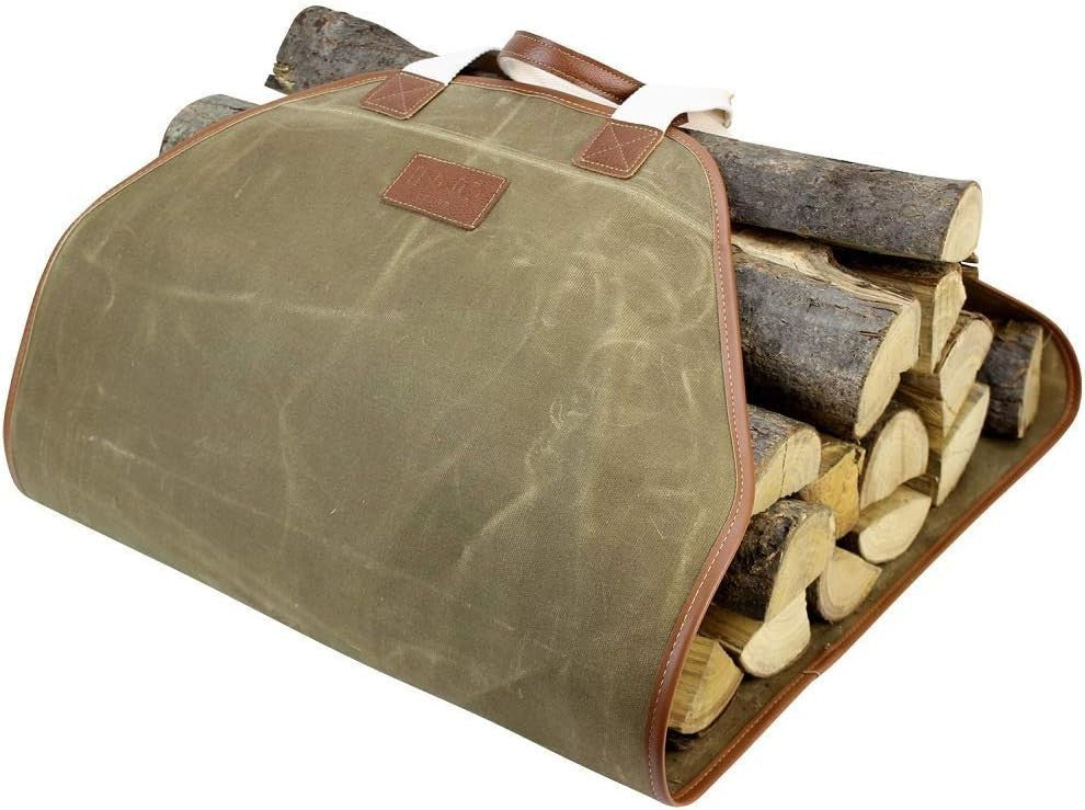 Large Durable Canvas Log Carrier Bag for Firewood Storage & Camping – Waxed Heav - Kwikley