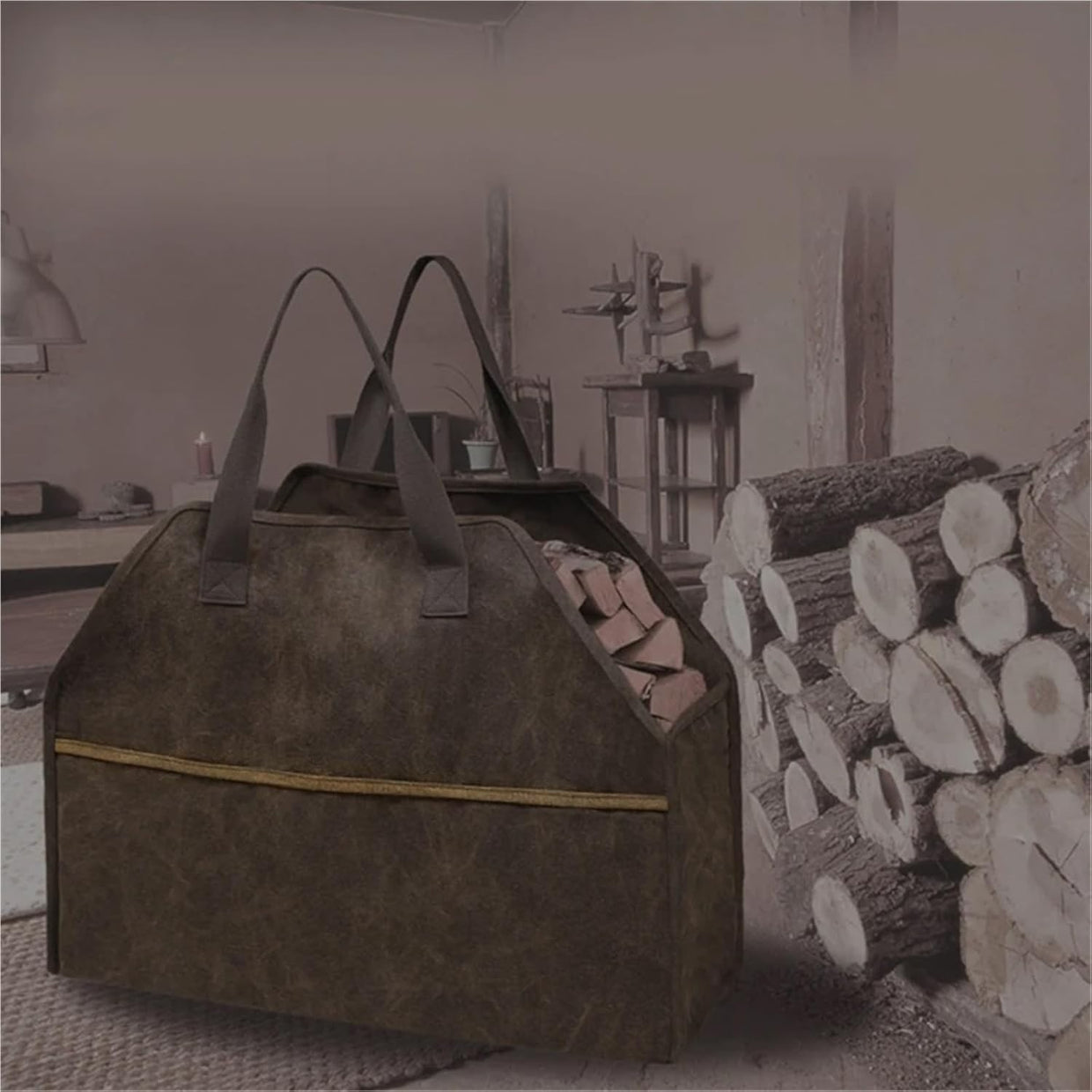 Large Durable Firewood Log Carrier Bag – Waterproof Canvas Tote for Wood - Kwikley