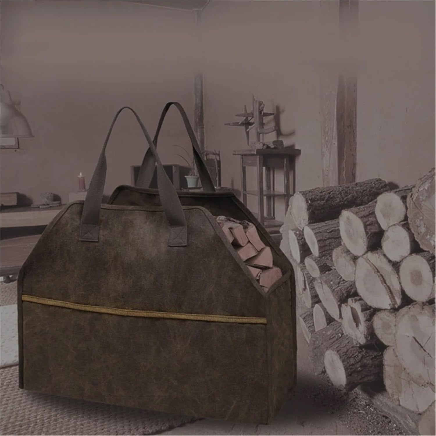 Large Durable Firewood Log Carrier Bag – Waterproof Canvas Tote for Wood - Kwikley
