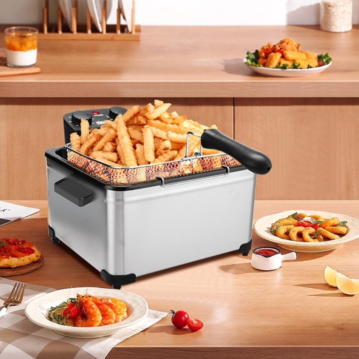 Large Electric Deep Fat Fryer 5L 1800W Stainless Steel 3 Baskets Window - Kwikley