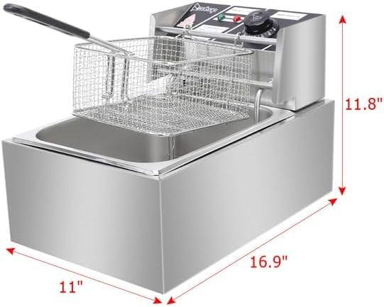Large Electric Deep Fryer 10.8L 2500W Stainless Steel Temp Control - Kwikley