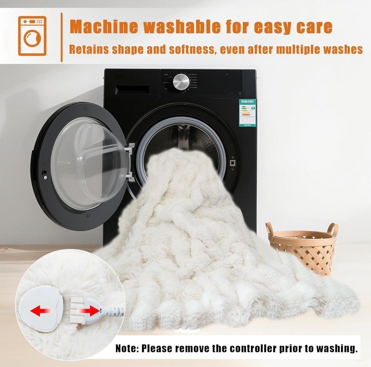 Large Electric Heated Beige Throw 180x150cm Faux Fur Fast Heat Auto Shut Off - Kwikley