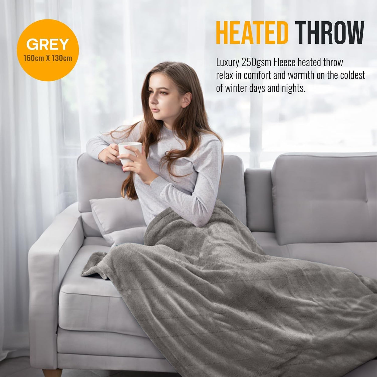 Large Electric Heated Throw 160x130cm Fleece Blanket 9 Heat Timer - Kwikley