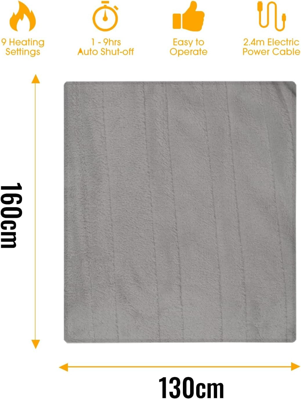 Large Electric Heated Throw 160x130cm Fleece Blanket 9 Heat Timer - Kwikley