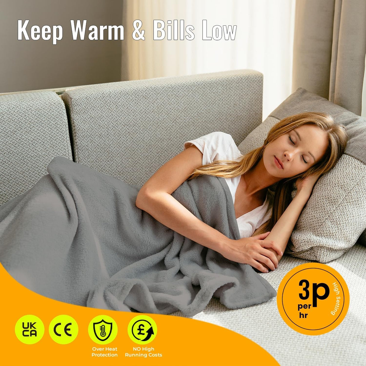 Large Electric Heated Throw 160x130cm Fleece Blanket 9 Heat Timer - Kwikley