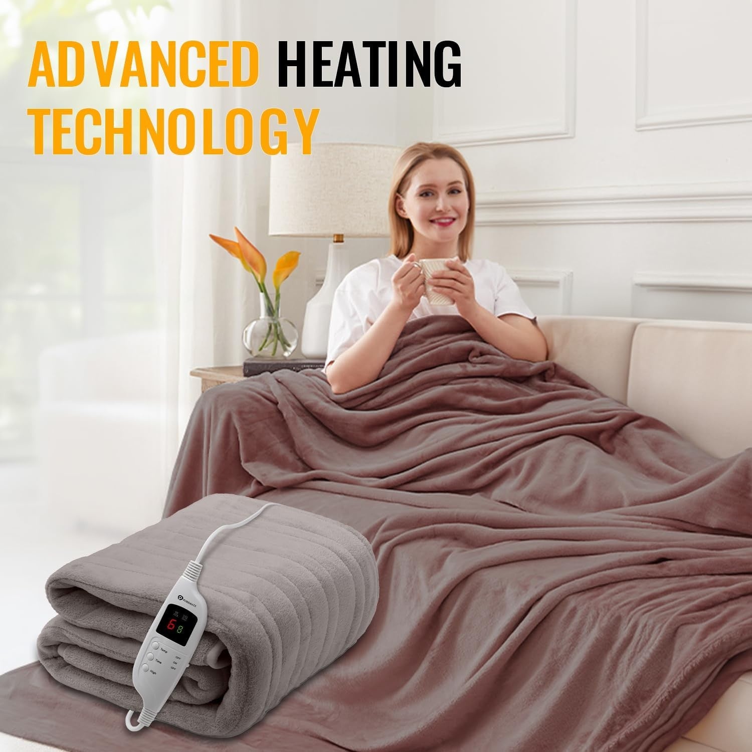 Large Electric Heated Throw 160x130cm Fleece Blanket 9 Heat Timer - Kwikley