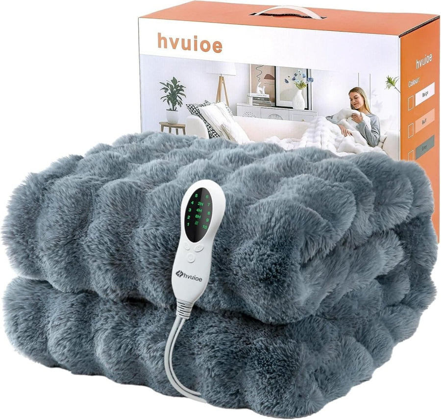 Large Electric Heated Throw 180x150cm Faux Fur Fast Heat Auto Shut Off - Kwikley