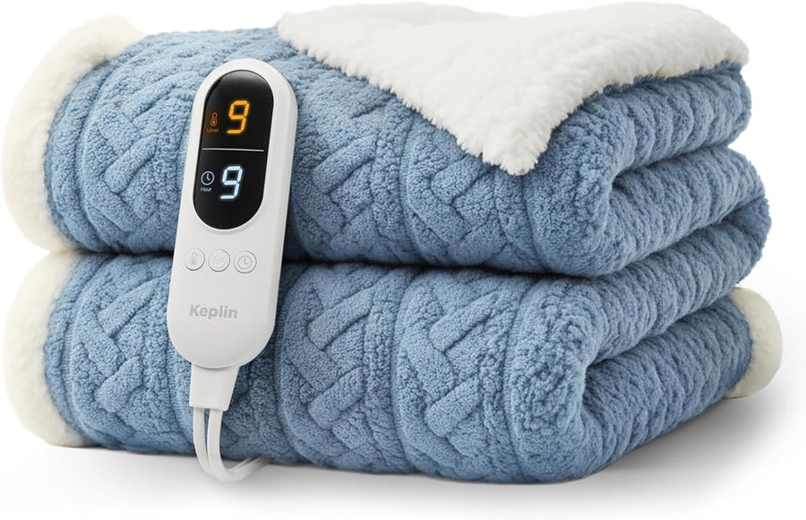Large Electric Heated Throw Blanket Sherpa Fleece 9 Heat Settings - Kwikley