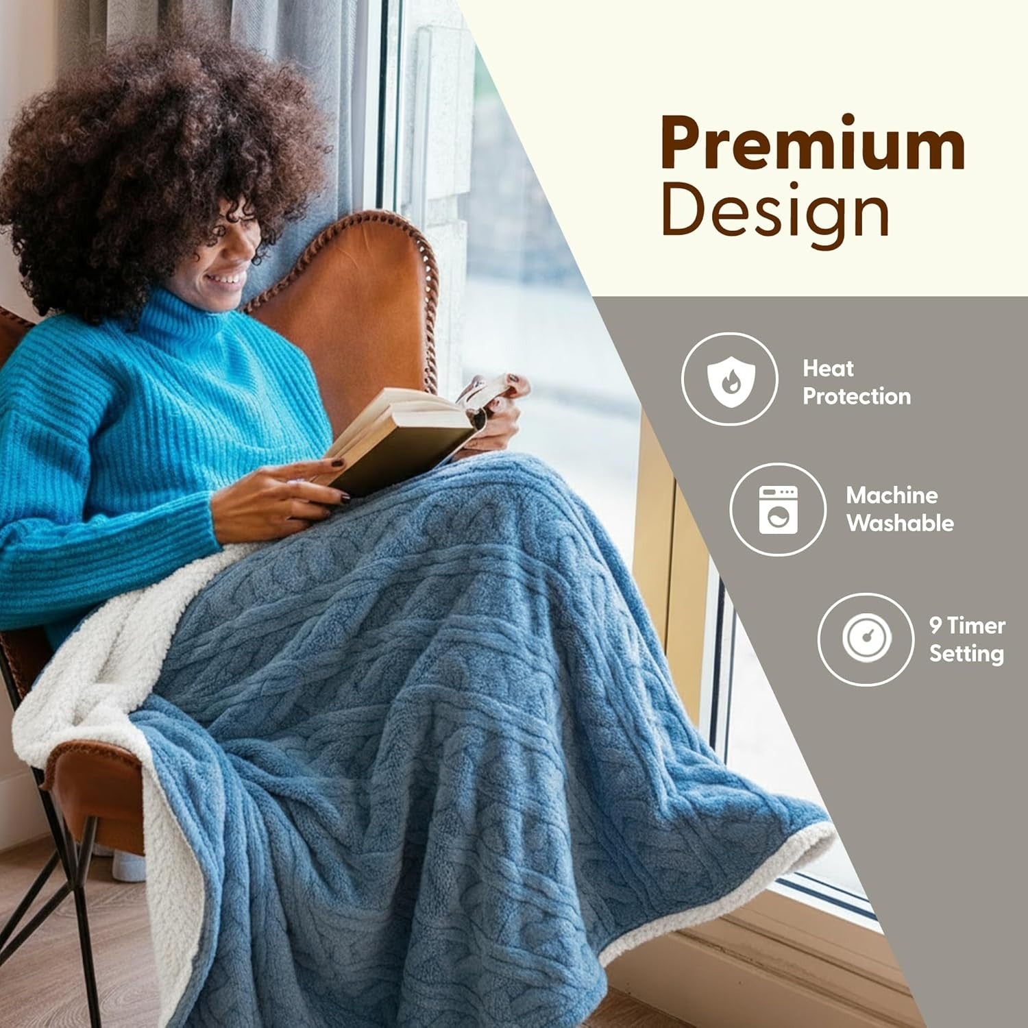 Large Electric Heated Throw Blanket Sherpa Fleece 9 Heat Settings - Kwikley