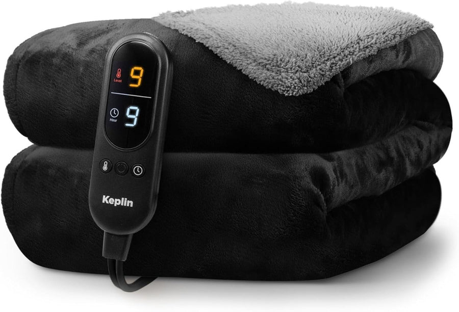 Large Electric Heated Throw Blanket Sherpa Fleece 9 Heat Settings Timer - Kwikley